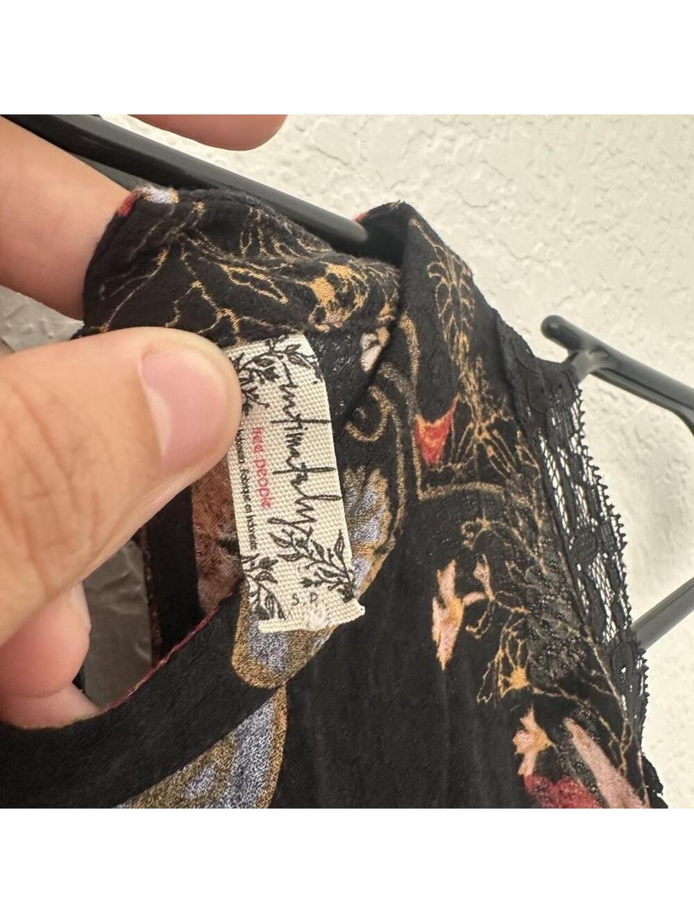 Free People Black floral midi dress with lace trim - Picture 3 of 4